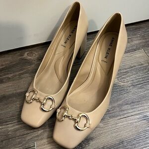 Anne Klein nude pumps gold buckle
